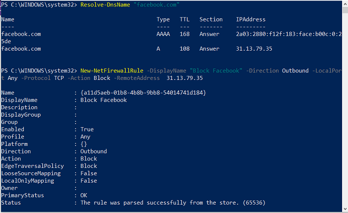 Bloquear el dominio del sitio web con PowerShell