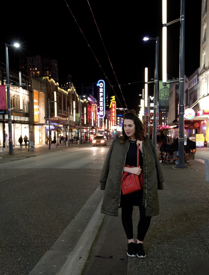 Red Celine Nano Bench Canada Baddah leggings and Apocalypse tee Vancouver blogger