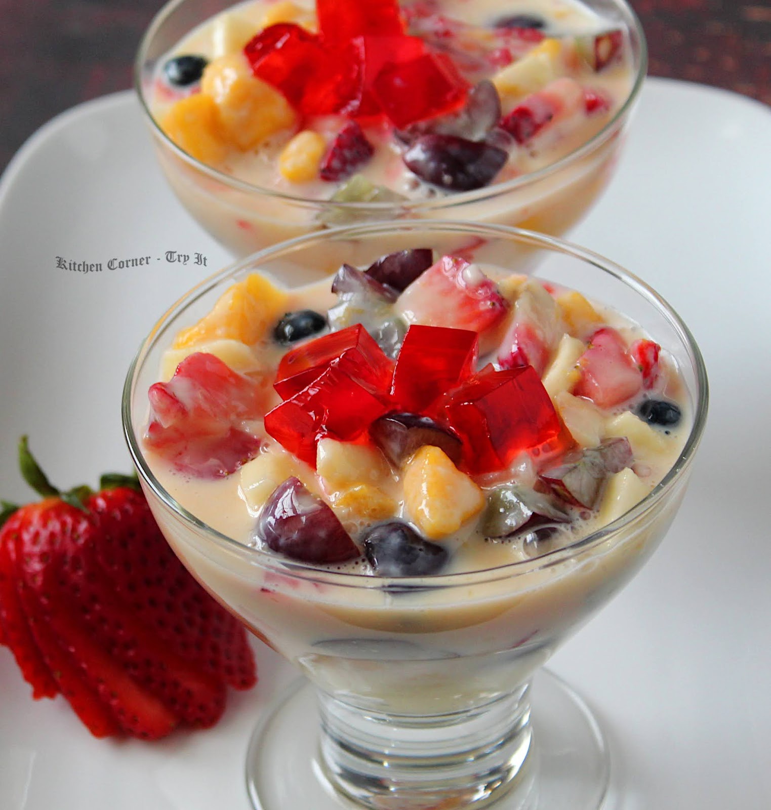Fresh Fruit Custard/ Fruit Salad with Custard Sauce