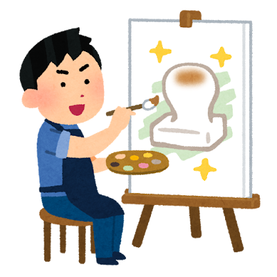 絵に描いた餅のイラスト（男性）