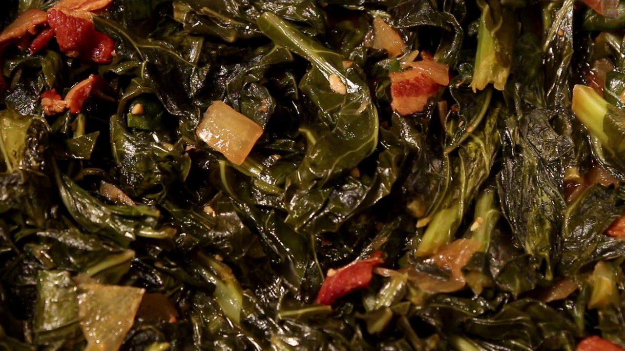 The 99 Cent Chef Collard Greens With Molasses, Beer & Bacon Video Recipe