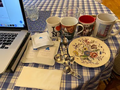 set-up for virtual tasting of Triple Coffee