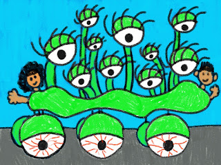 drawing of an art car for an elementary art lesson