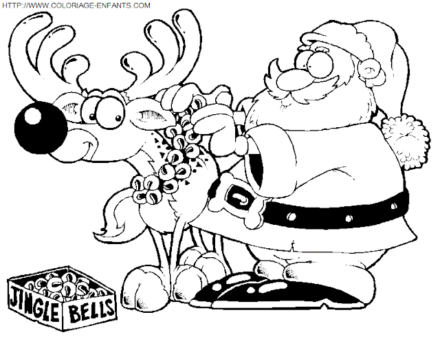    Dibujo de papá Noel con un reno para colorear