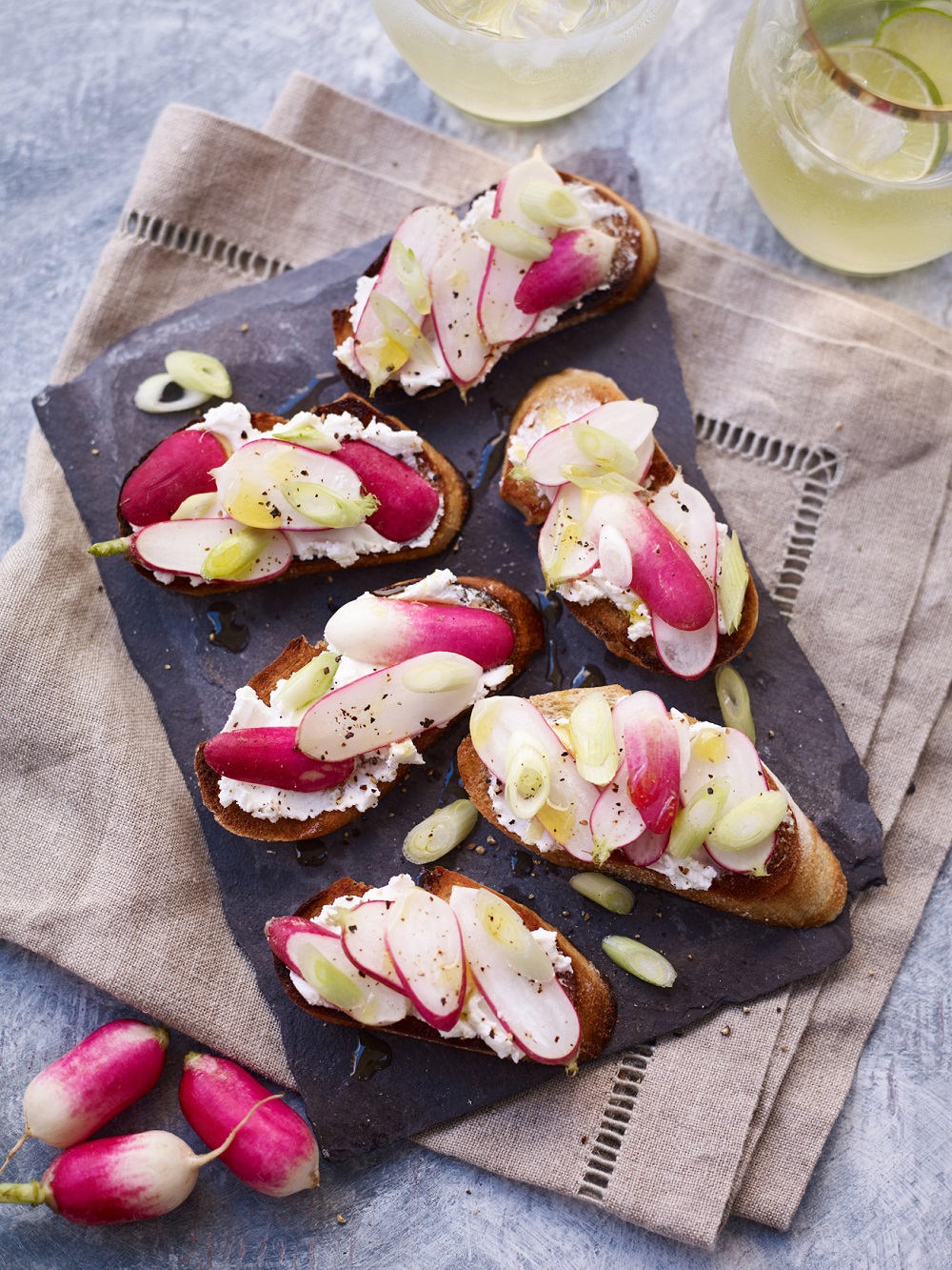 Goats’ Cheese Crostini With Spring Onion And Radish