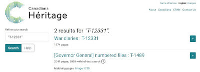 Screen capture from Héritage site with search results when looking for microfilm T-12331.