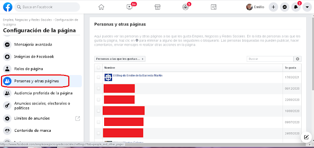 botón de Personas y otras páginas