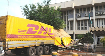 dhl truck crashed cbn building
