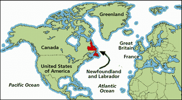 Где остров ньюфаундленд. Остров ньюфаундленд на карте. Полуостров лабрадор на карте. П-ов лабрадор.