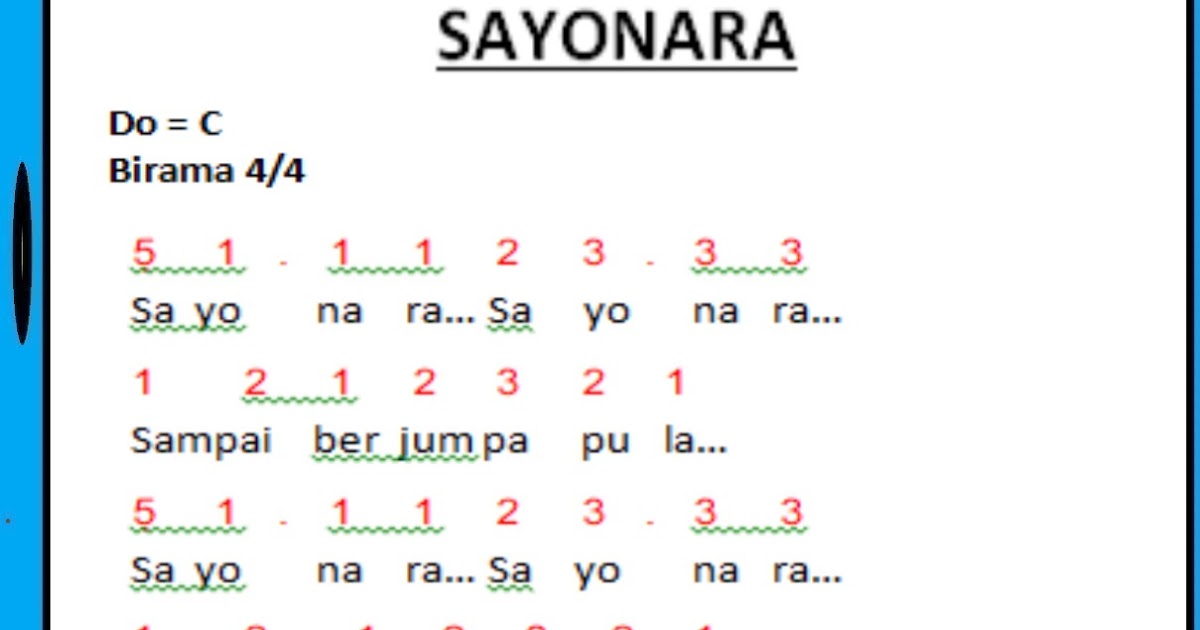 Not Angka Lagu Sayonara