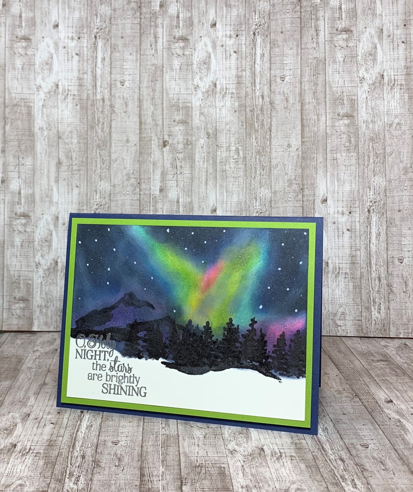 The Stampin' Bunny Northern Lights Technique Snow Front Christmas Card