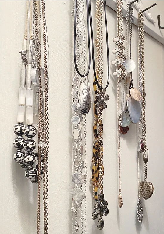 hanging jewelry in a closet