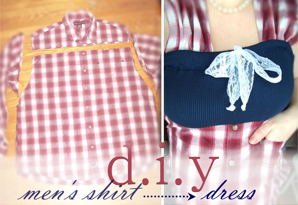 Needle and Nest Design D.I.Y upcycle men's shirt into dress.