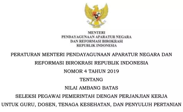 Permenpan Rb Nomor 4 Tahun 2019 Tentang Nilai Ambang Batas Seleksi Pppk Berkas Edukasi