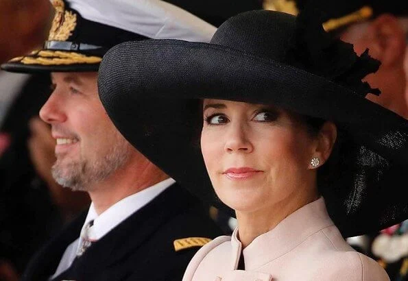 Crown Princess Mary wore Andiata flower print midi skirt, double breasted pink coat, she carried Naledi Copenhagen Allana clutch