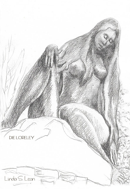 Die Loreley graphite sketch by Linda S. Leon