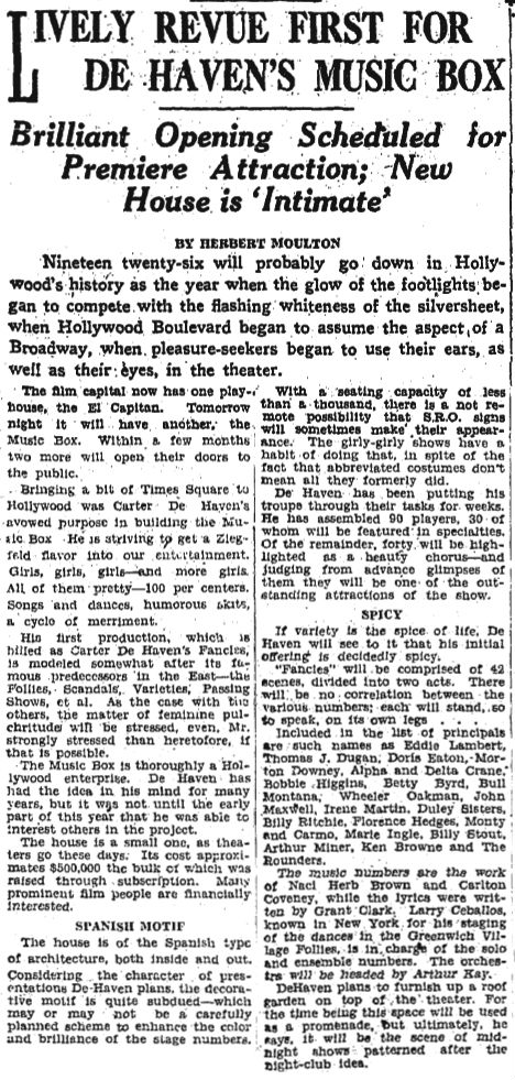 Los Angeles Theatres Music Box Fox Pix Fonda Theatre history