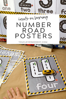 Use these road transportation themed number posters to create an engaging display in your preschool or pre-k class! Or create hands-on, kinesthetic activities for young children to interact with as they learn to write the numerals 0-10! Practice numeral formation, number identification and sequencing. Just choose from the two different designs and print to play #preschoolmath #kindergartenmath