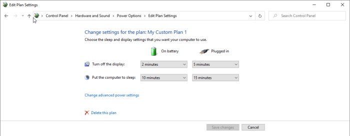 Windows 10 中的电源计划设置