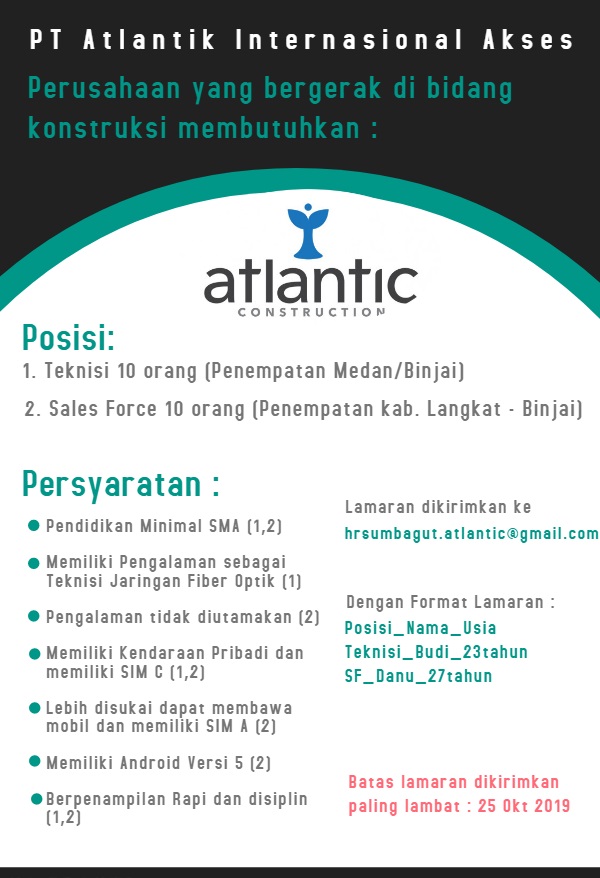 Info Loker Medan Terbaru Di Pt Atlantik Internasional Akses Medanloker Com Lowongan Kerja Medan