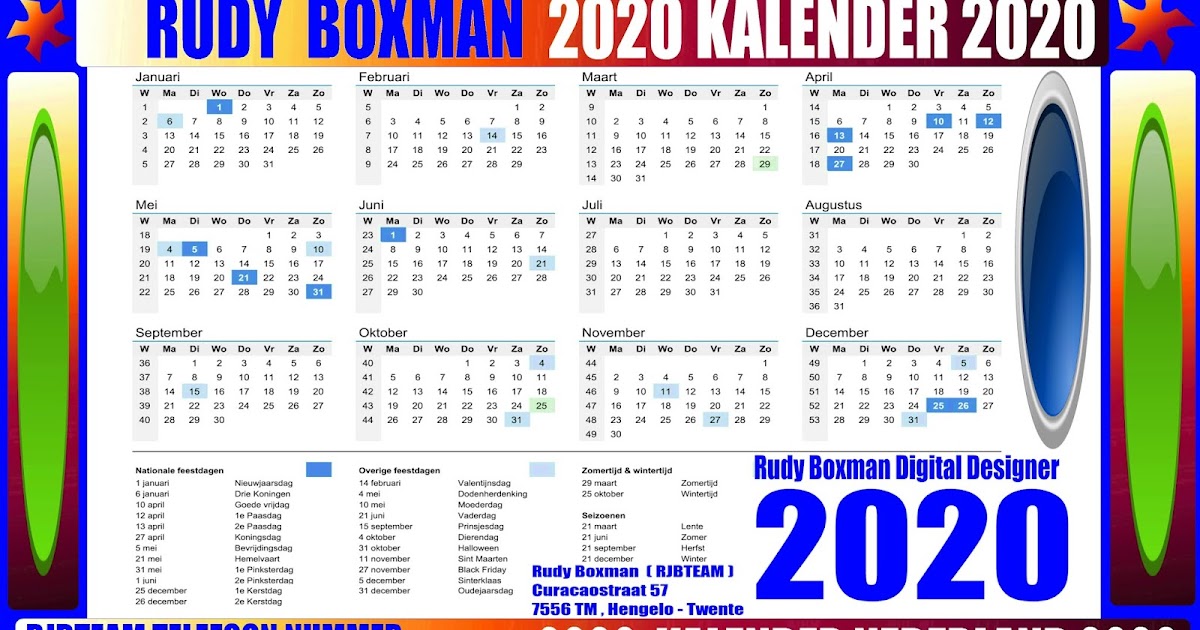 RJB HOLLAND HENGELO CITY Rudy J Boxman rjbteam 2: KALENDER 2020