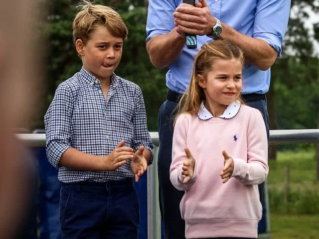 Princess Charlotte wore a pair of denim shorts, and bright pink Nike trainers, and a baby pink sweatshirt by Ralph Lauren