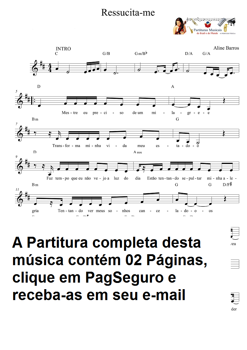 Partituras Musicais Ressuscitame Aline Barros Teclado n.º 871