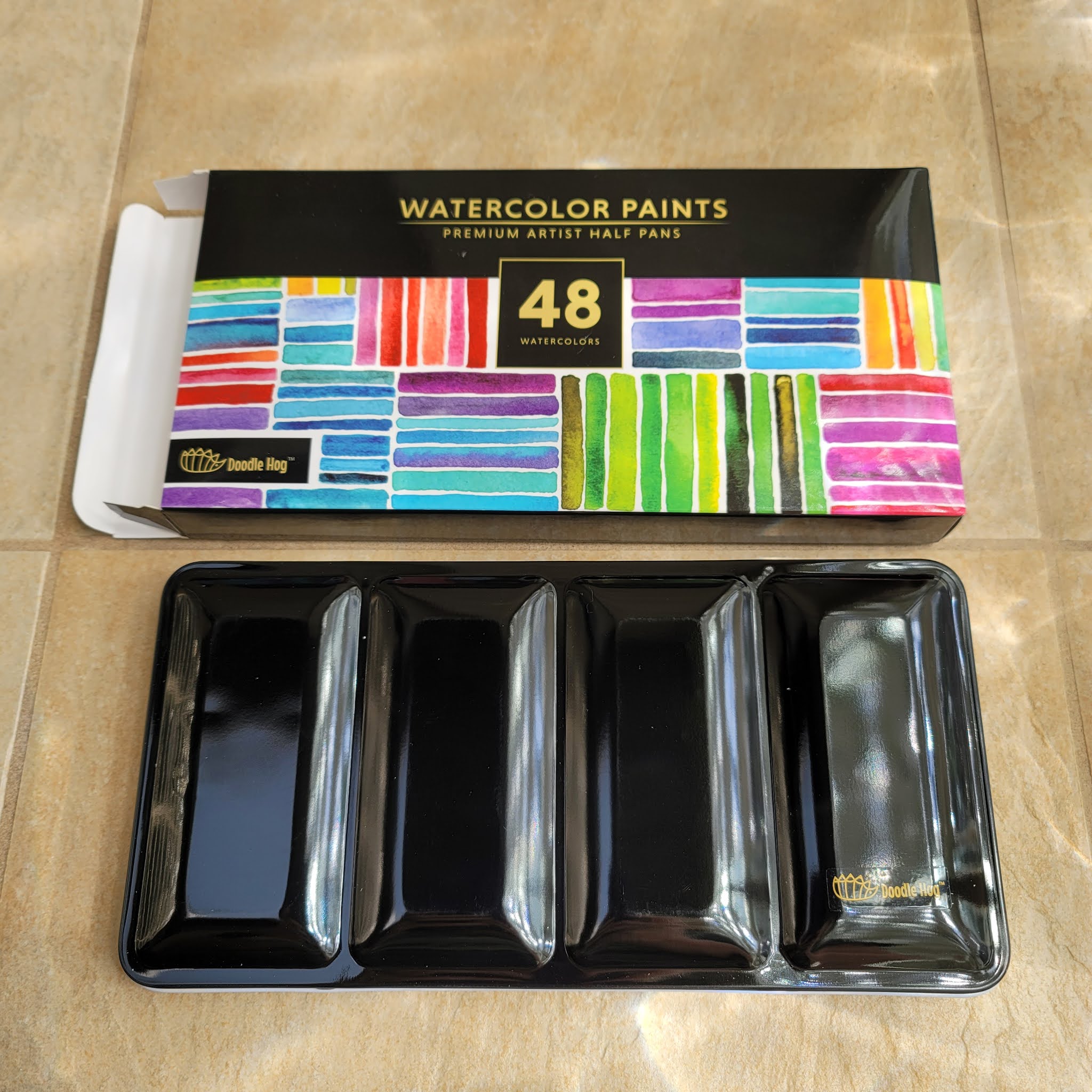 48 Premium Watercolor Half Pan Set in Metal Palette, Water Color