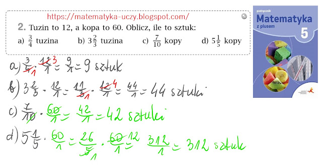 Zad. 1 i 2 str. 91 "Matematyka z plusem 5" Obliczanie ułamka z danej liczby