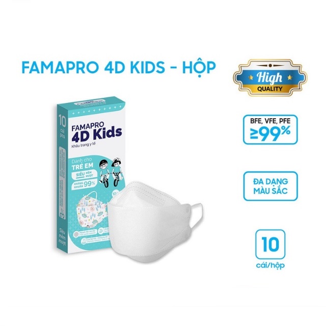 TÚI 5 CÁI Khẩu trang y tế cao cấp trẻ em kháng khuẩn 3 lớp Famapro 4D Kids