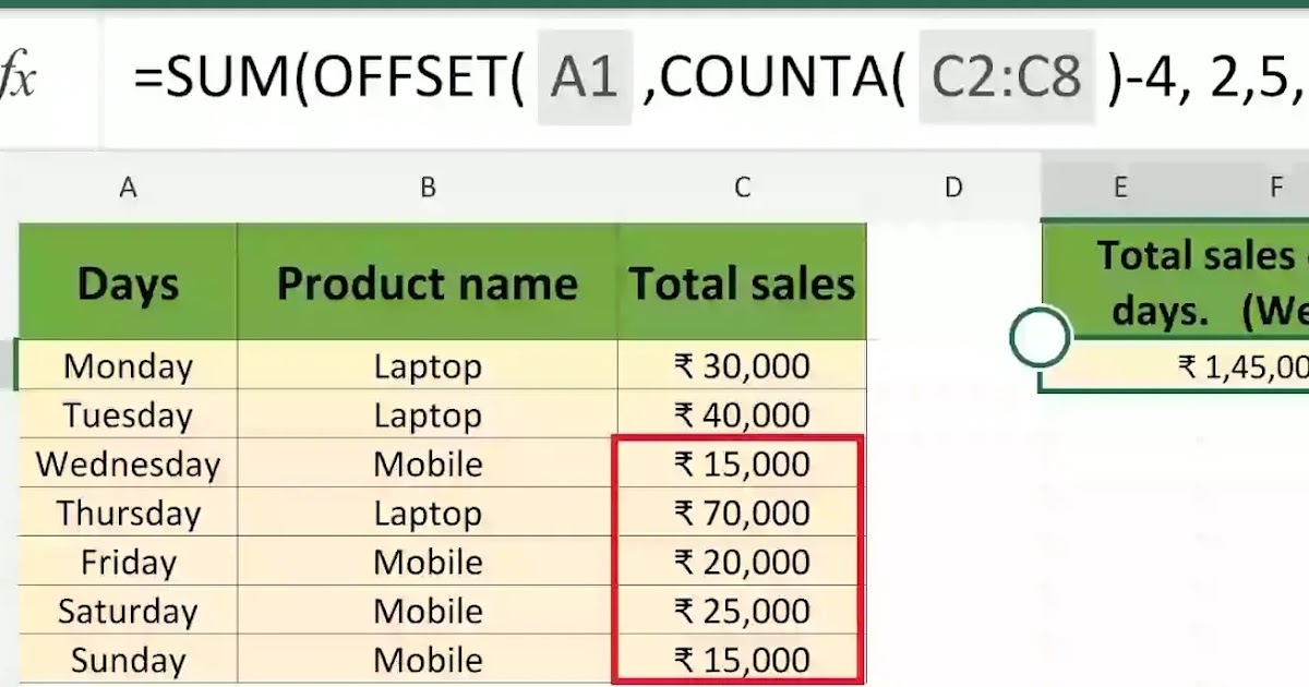 How to use OFFSET function with other excel functions Hindi