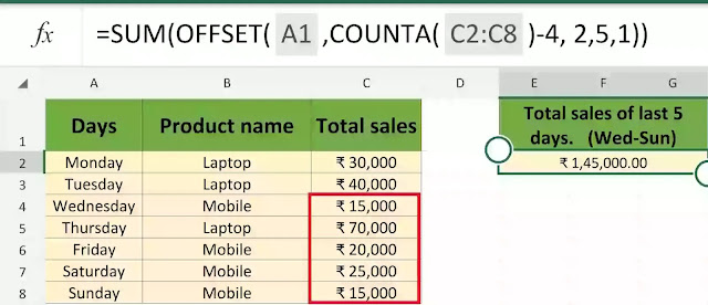 offset function with counta function in excel