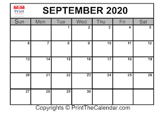 Free Printable Calendar September 2020
