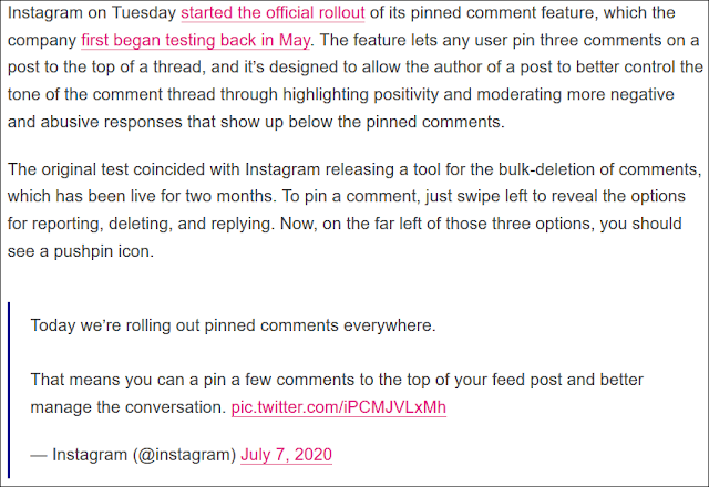 lift the veil from your eyes: 305 | Instagram’s pinned comments feature