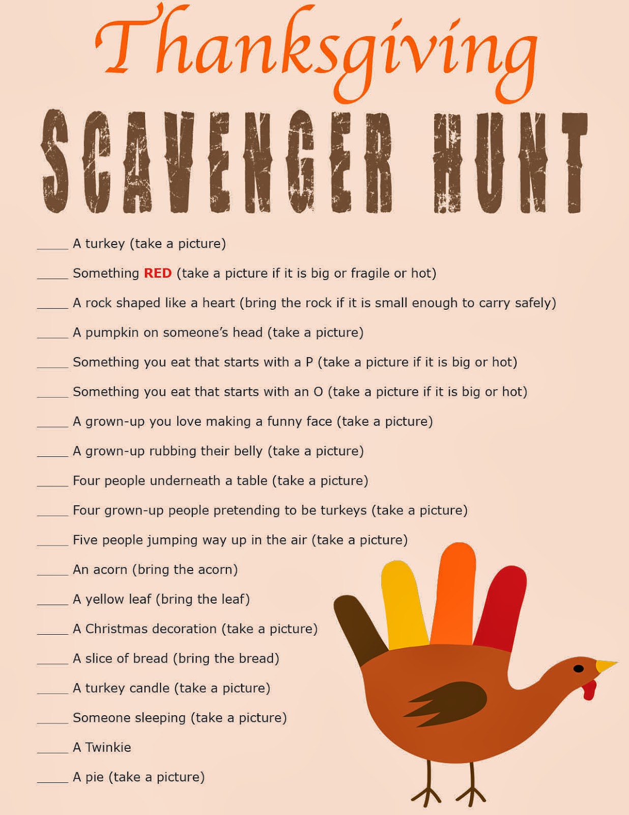 Thanksgiving Scavenger Hunt Printable