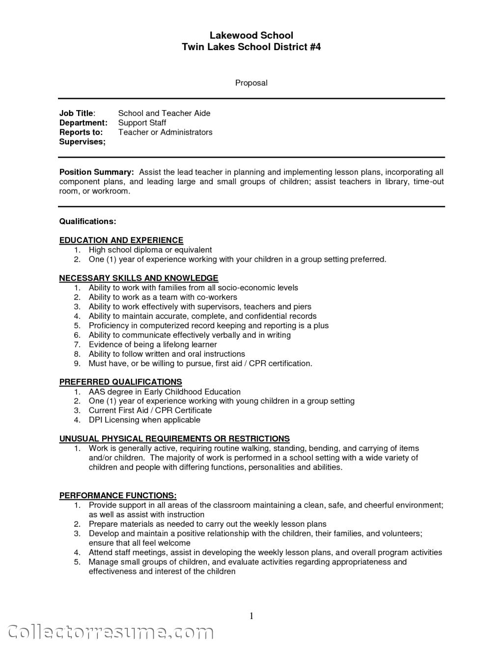 sample resume experience 1 year