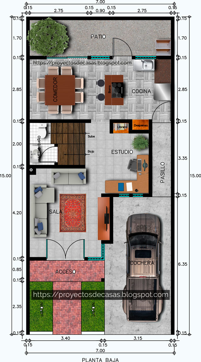 Planos de casa de 7 x 15 de dos pisos - Proyectos de Casas