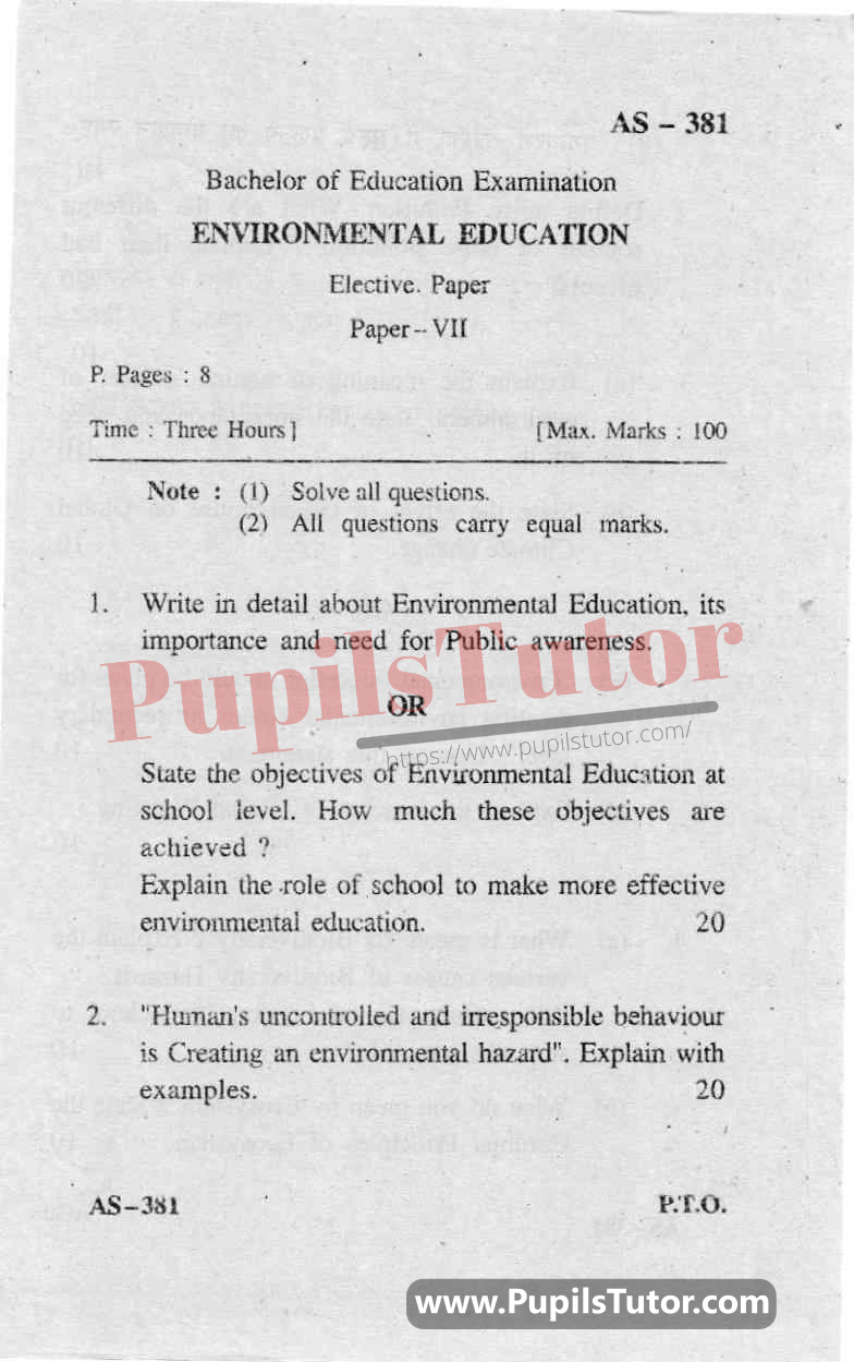 health education and environmental studies question paper