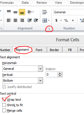 Wrap Text Under Alignment in Home Tab