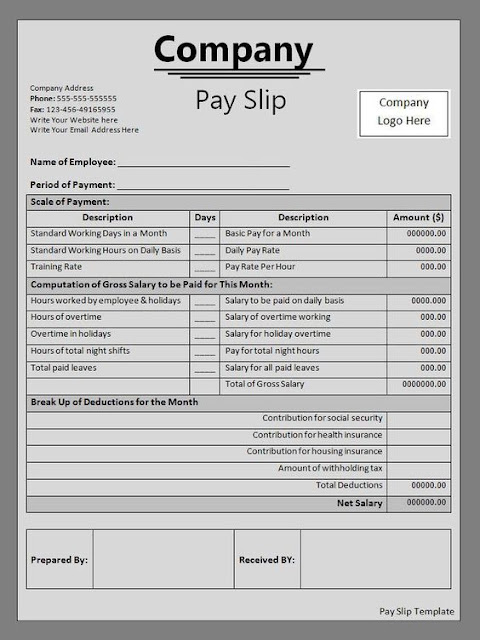 monthly salary slip format free download word file