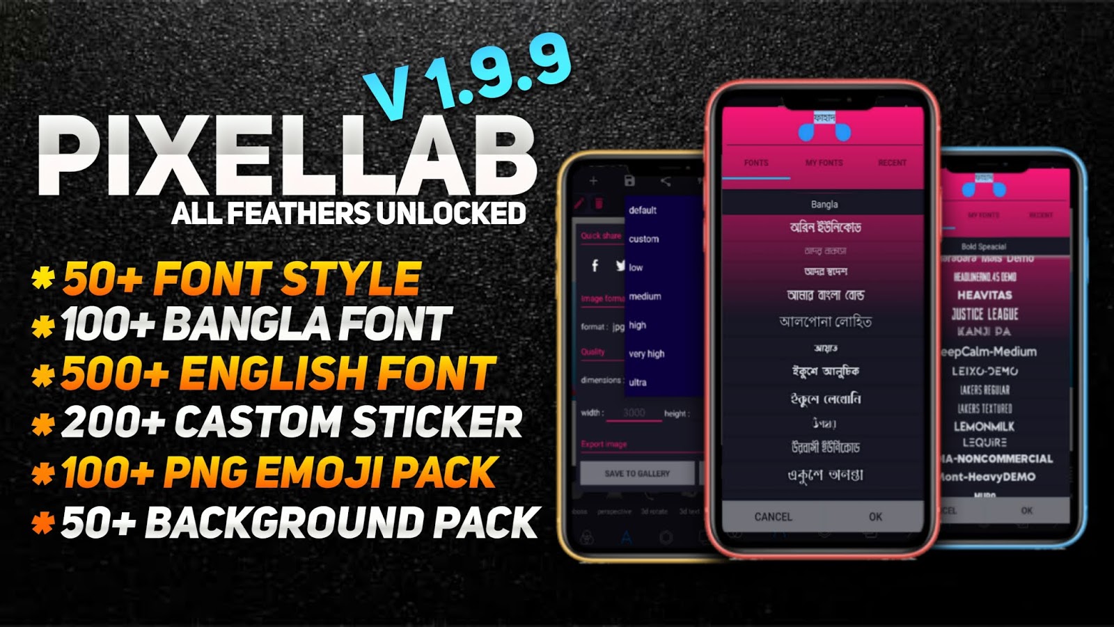 Pixellab Extra Dark Mod apk 5000+ Stylish font, 500+ Stickers, with Many more features Fahad