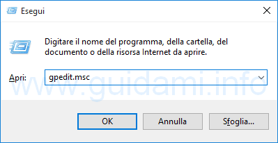 Finestra Esegui comando gpedit