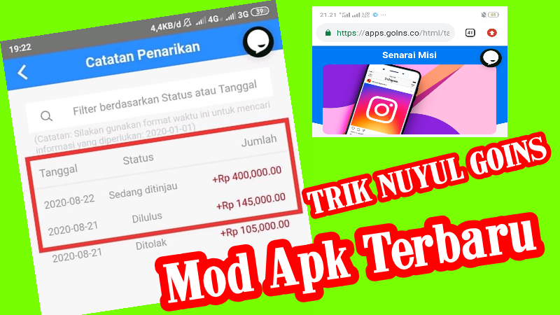 Trik Nuyul Aplikasi Goins Mod Apk Penghasil Saldo Dana Tercepat 2020 Gratis Pulsa Mod