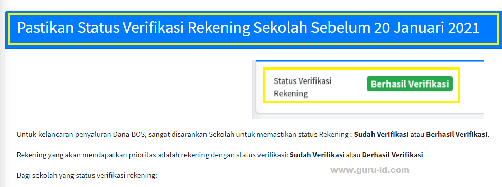 Cara Verifikasi Rekening Sekolah di Bos Kemdikbud tahun