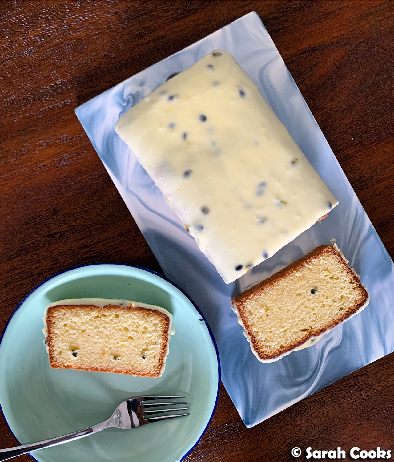 Sarah Cooks Petite Passionfruit Loaf Cake with Sour Cream Glaze