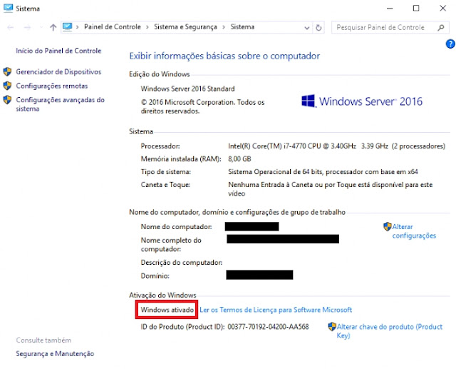 Ativação do Windows Server 2016 via prompt de comando