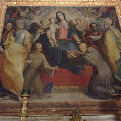Siena, Oratorio di San Bernardino: Madonna con Bambino fra i Santi Antonio, Pietro, Francesco, Bernardino, Ludovico e San Giovanni Battista del Beccafumi