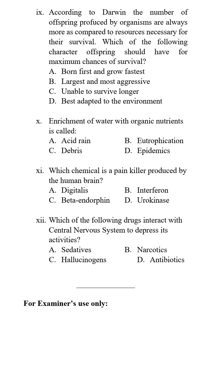 Fbise class 10 Biology model paper new with pattern class 10 SSC II
