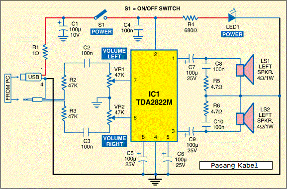 rangkaian speaker aktif stereo