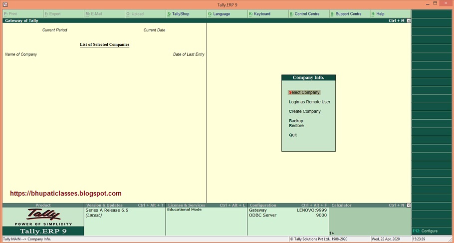 Components of Tally Screen - Tally.ERP9 - Hindi